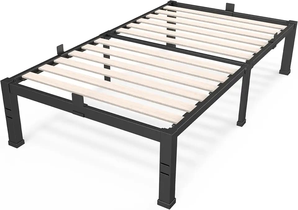 ROIL 14 Inch Twin Size Bed Frame with Wood Slats & 4 Mattress Baffles