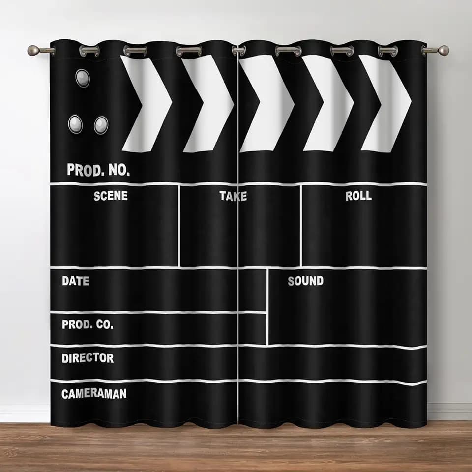 Jekeno Movie Clapboard Blackout Curtains for Bedroom, 2 Panels Set 52"x84"