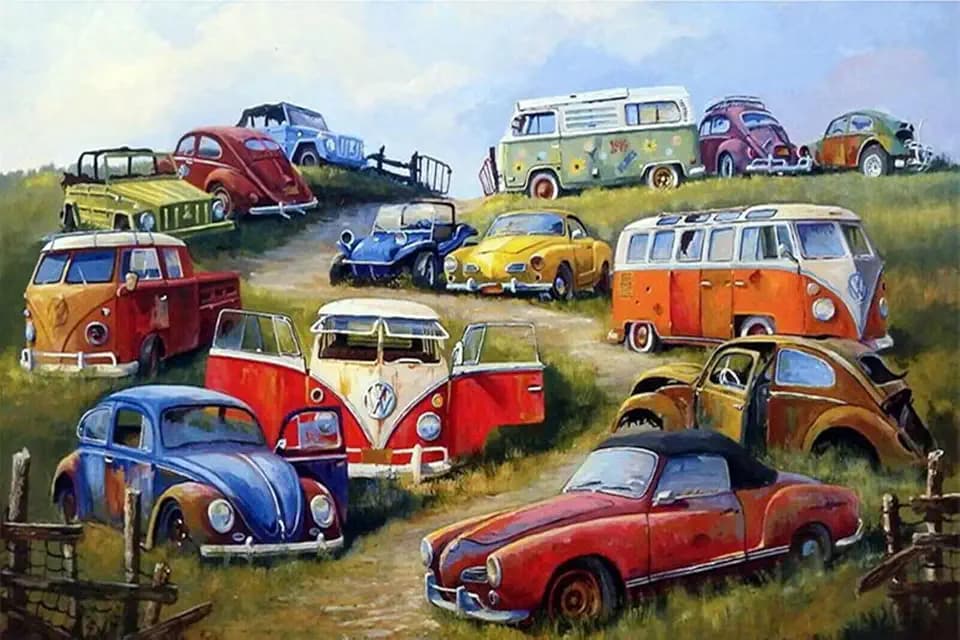 Rhomba TIANGUAN Painted car Diamond Diamond Painting Adult DIY Handicraft Bedroom Living Room Vintage car Decoration Painting 17.7x11.8 inches