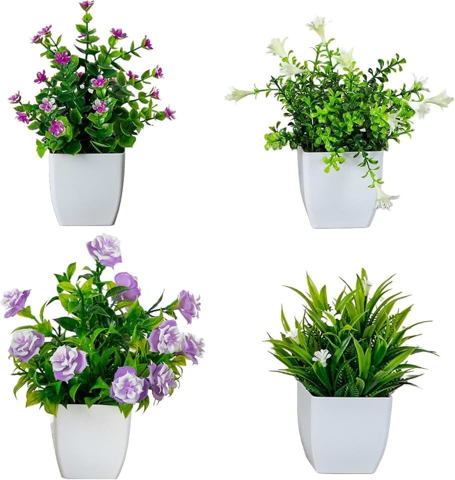Nearly Natural 7 in Artificial Mini Flowering Potted Plants Set of 4