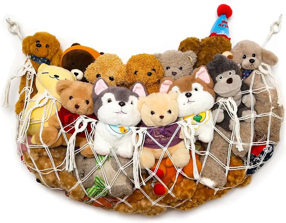 YKBU Stuffy Animal Net for Stuffed Animals Storage Hammock Macrame Stuffed Animal Toy Display Plush Toy Holder Wall Hanging Net for Stuffed Animal Display (Cream,49" W)