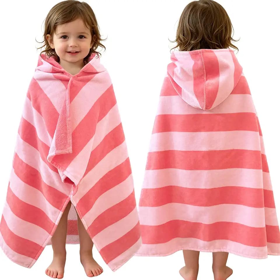 VOOVA & MOVAS Blush Stripe Toddler Bath Towels Age 0-3,100%Cotton,Absorbent