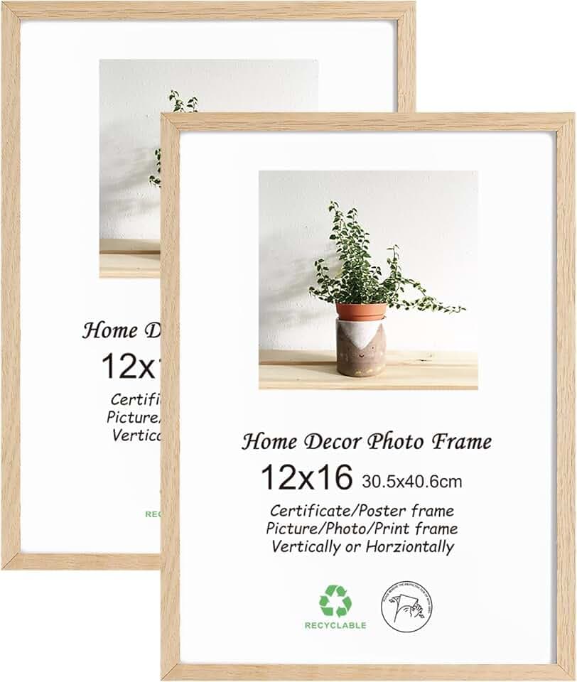 LYYYXGYP 12x16 Picture Frame 2 Pack Natural Solid Oak Wood Frame