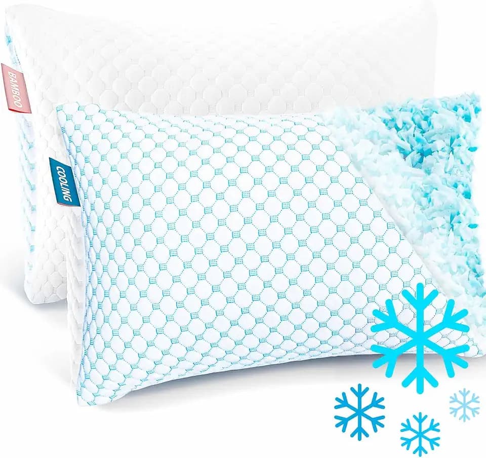 Nestl Cooling Pillow for Sleeping 2 Pack, Luxury Shredded Memory Foam Pillows Standard Size Set of 2, Adjustable Cold Gel Pillows for Hot Sleepers Supportive Cool Pillow for Side Back Stomach Sleepers