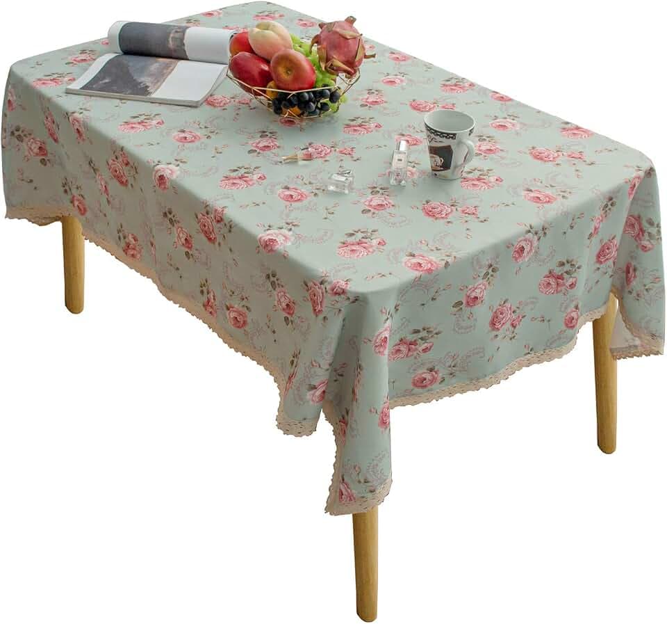 Floral Print Rectangle Tablecloth 60 x 102 Inch Stain Resistant and Waterproof Wine Table Cover for Kitchen Dining Indoor Outdoor Buffet Tabletop Decoration (Light Green)