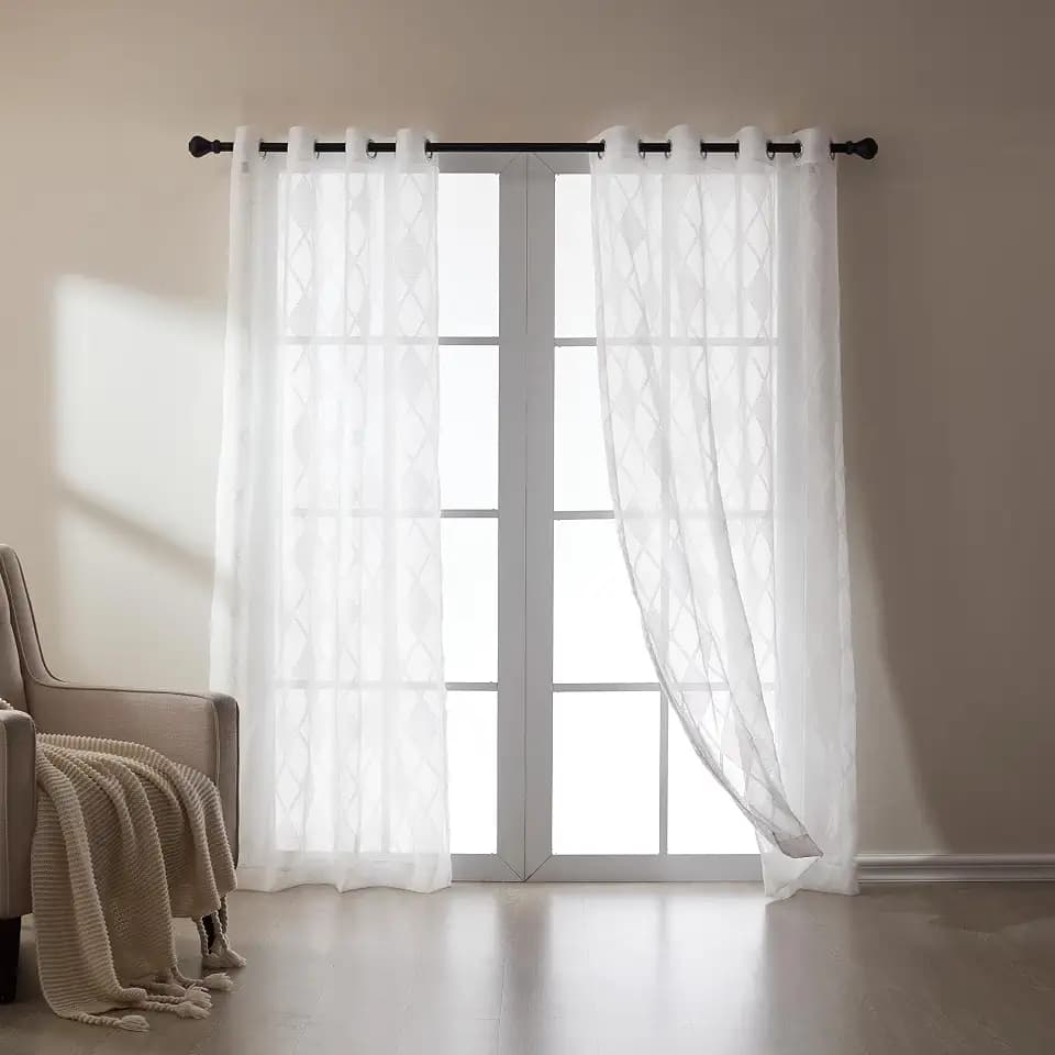 SLEEP ZONE Sheer Curtain 72 inches Long of 2 Panels for Living Room and Bedroom, White Sheer Curtain Cutwork Embroidered Sheer Curtains, 42" W × 72" L, White Lattice
