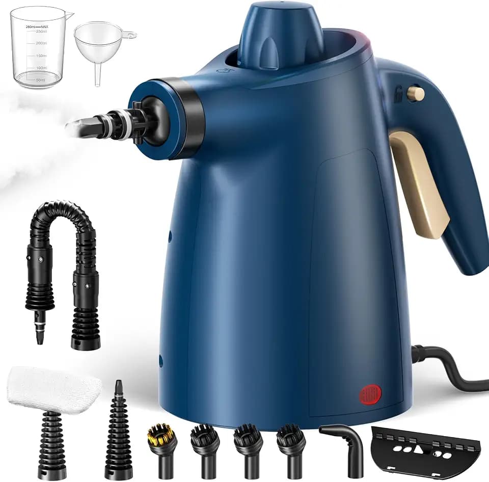 Handheld Steam Cleaner, 230°F Pressurized Steamer with No Water Spitting & Continuous Steam, 350ML Chemical-Free Deep Cleaning for Grease & Grime, 12 Accessories for Grout, Bathroom, Kitchen(Sky Blue)