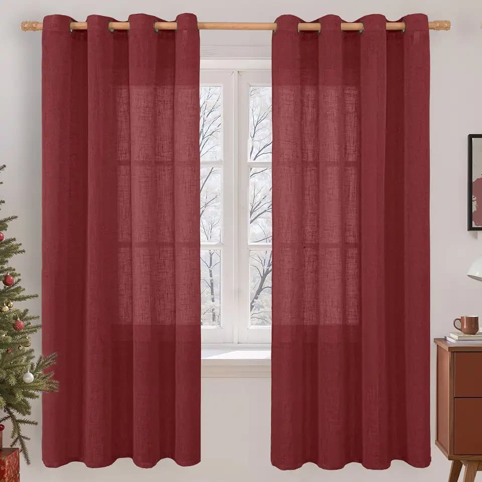 LAMIT Burgundy Red Linen Curtains 72 Inch for Living Room 2 Panels