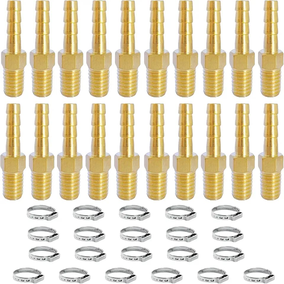 20 Pcs Brass Hose Barb Fittings, 1/2 NPT to 1/4 Barb, Barbed Hose Fittings, Male Thread Hose Barb Adapter Connector