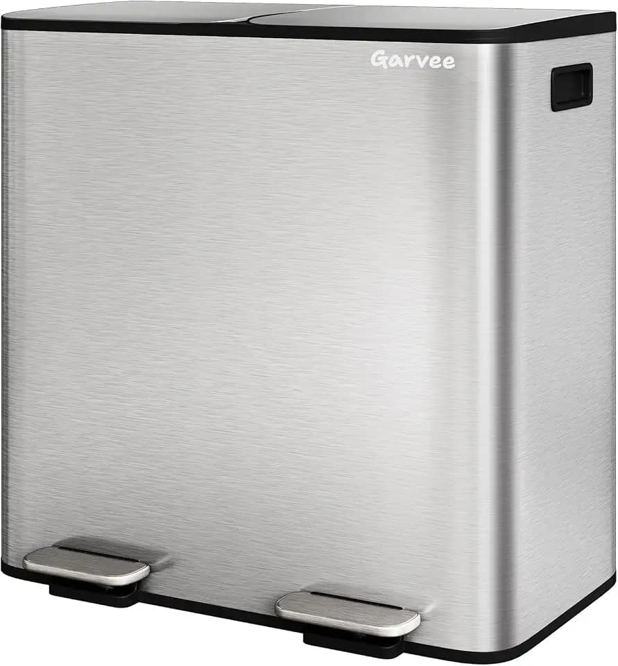 Garvee 2x10.6 Gal Dual Kitchen Trash Can Fingerprint-Proof Stainless Steel