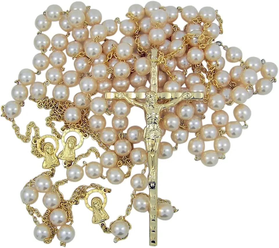Gold Toned Wedding Lasso Rosary with Acrylic Prayer Bead for Married Couple, 33 Inch
