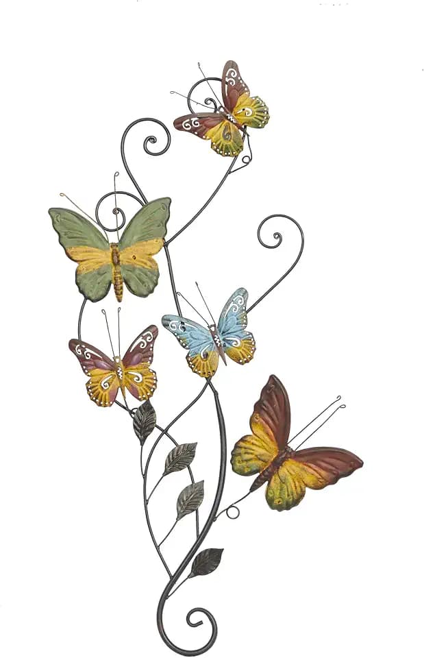 Deco 79 Metal Butterfly Home Wall Decor Indoor Outdoor Wall Sculpture with Scroll Details, Wall Art 15" x 1" x 29", Multi Colored
