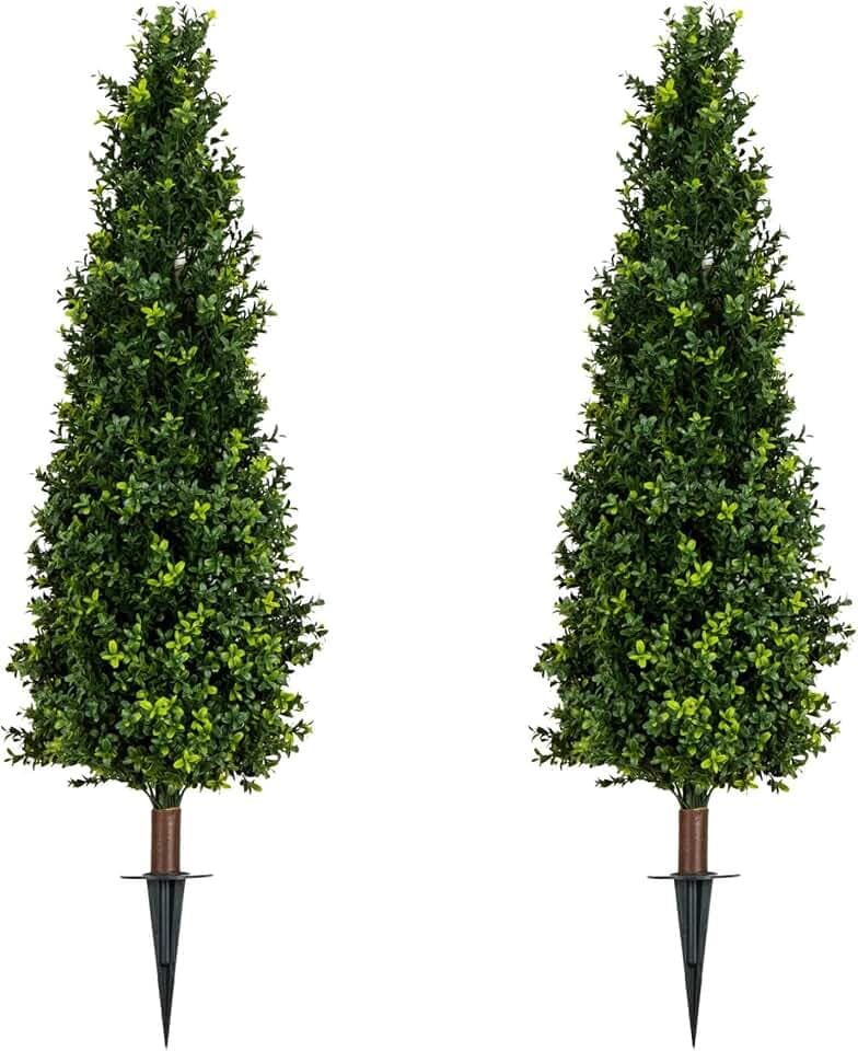 Nearly Natural 4ft UV Resistant Artificial Boxwood Plant with Integrated Ground Stake - Set of 2