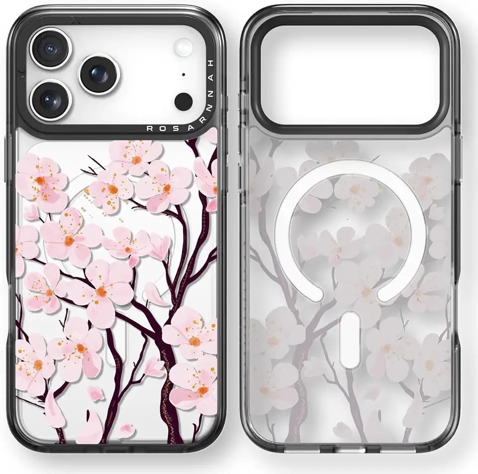Rosarnnah for iPhone 17 Pro Case Aesthetic Black, Cherry Blossom