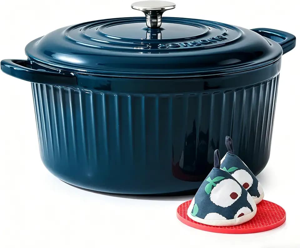 SENSARTE 3.5QT Enameled Cast Iron Dutch Oven Pot with Lid&Cotton Potholders