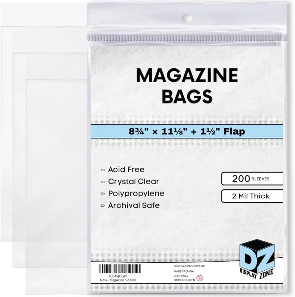 (200 Sleeves) Display Zone Standard Magazine Bags Protectors for Collectors
