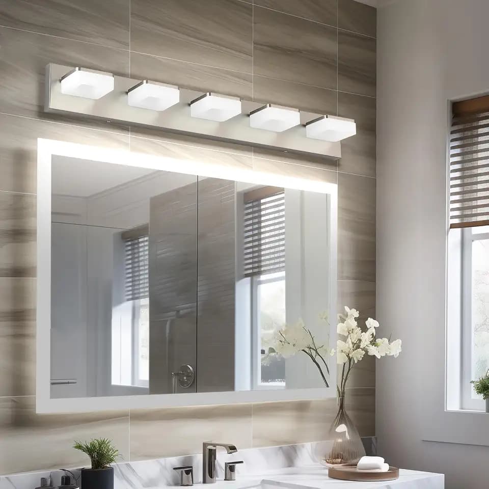 Brushed Nickel Vanity Lights for Bathroom 5 Light Vanity Lighting Fixtures for Mirror 32" Adjustable 5500K Modern LED Vanity Light Over Mirror, Bath Wall Lighting Fixtures