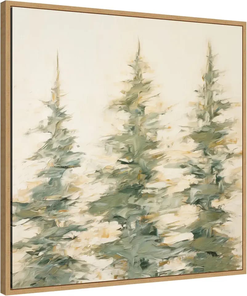 Kate and Laurel Sylvie Evergreen Trees Abstract Framed Canvas Wall Art by The Creative Bunch Studio 30 x 30 Natural, Rustic Farmhouse, Landscapes, Nature Art for Wall Decor, Living Room, Bedroom