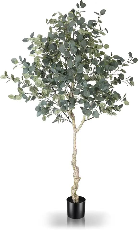LYERSE Eucalyptus Tree 6ft with 846 Silver Dollar Leaves, Lifelike Branches