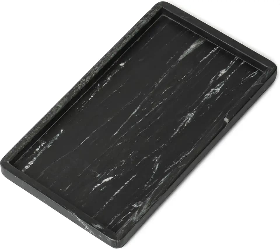 Cork & Mill Marble Tray for Bathroom Vanity, Black, Large 13 x 7.5 Inch