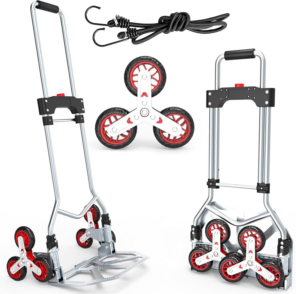 DIAMONDFORGE Stair Climbing Dolly, 220LBS Stair Climbing Cart with Telescoping Handle, Portable Folding Aluminum Cart for Stairs, 6 Wheels & Rope for Home, Groceries