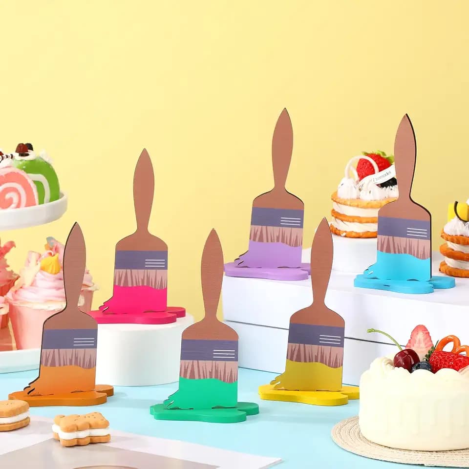 Chunful 6 Pcs Paint Brush Party Decorations Art Wooden Table Centerpiece