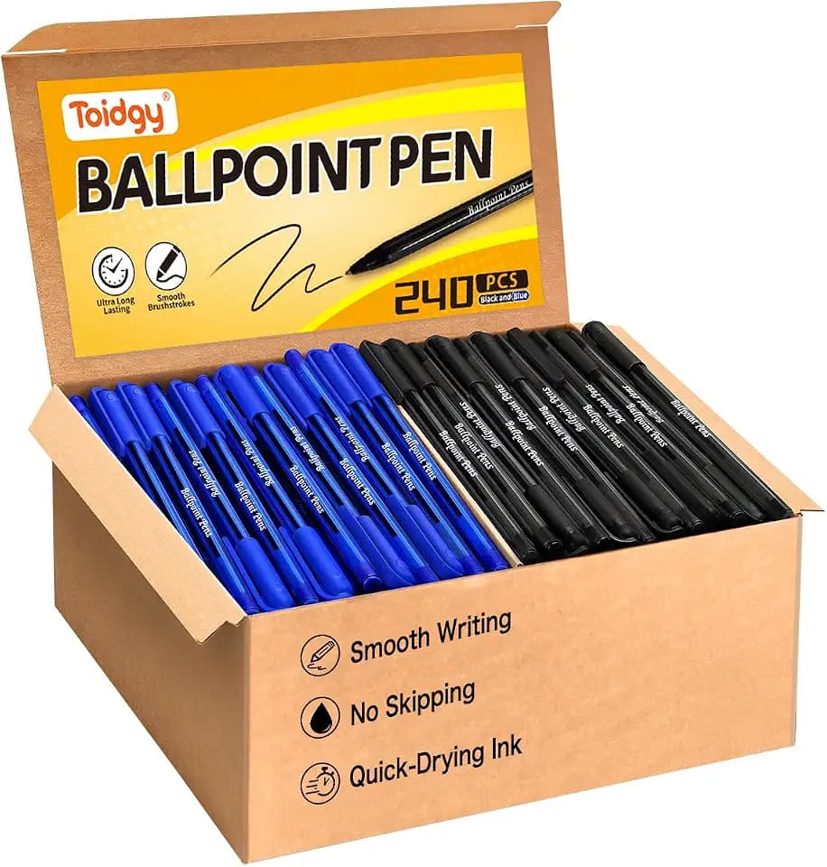 Ballpoint Pens Bulk, 240 Pack Black and Blue Pens (120 Black & 120 Blue)