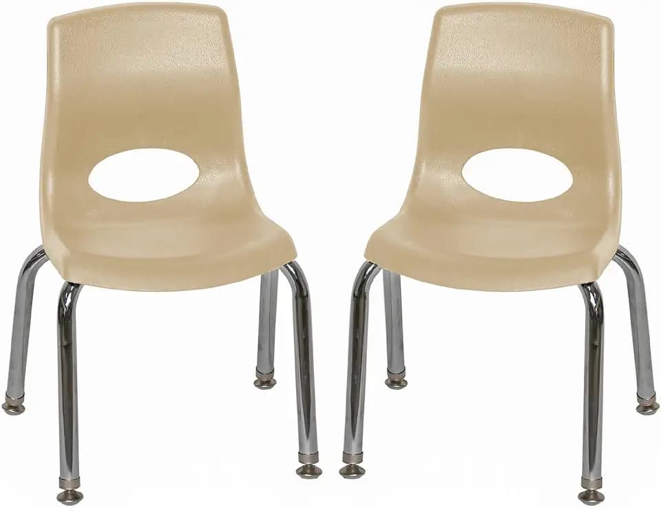 Children’s Factory MyPosture Plus 10" Chair, Tan with Chrome Legs, 2 Pack, Stackable Ergonomic Seating Solution for Classrooms and Homeschools