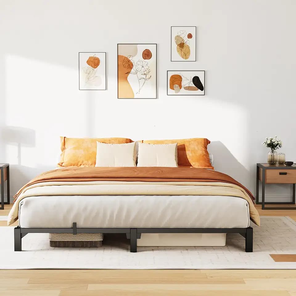 GarveeHome 6 in Full Bed Frame, Heavy Duty Metal Platform Bed Frame with Durable Iron Slat Support and Legs, No Box Spring Required, No Screws Needed, Support Up to 800 LBS