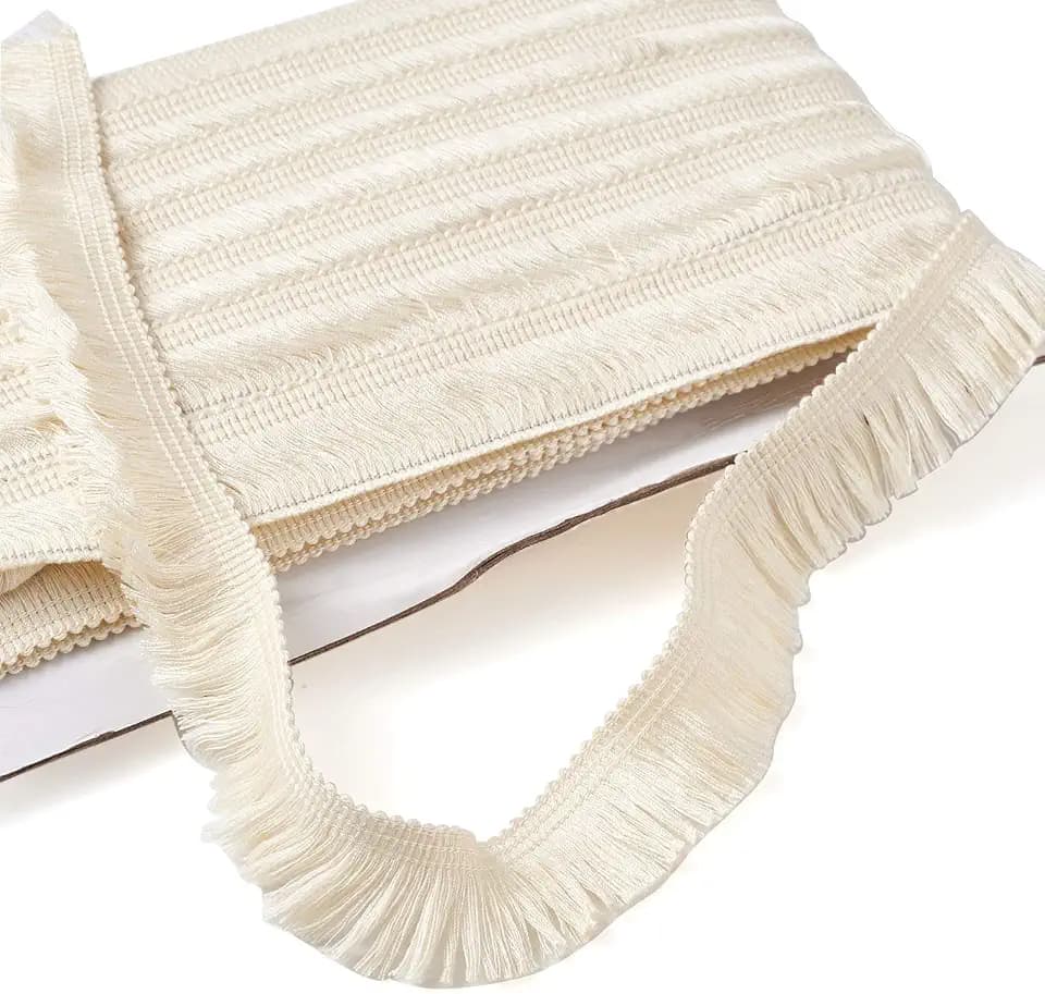27 Yards 1 Inch Fringe Trim Tassel, Beadthoven Fringe Trim Tassel Ribbon Polyester Lace Ribbon Trim for Sewing Clothing Cushions Pillow Curtain Home Decorations DIY Crafts Ivory White