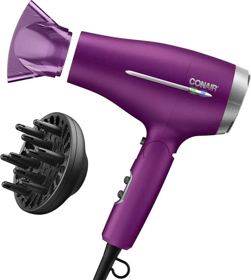 Conair Travel Hair Dryer, Double-Ceramic Design, Foldable Handle, Purple