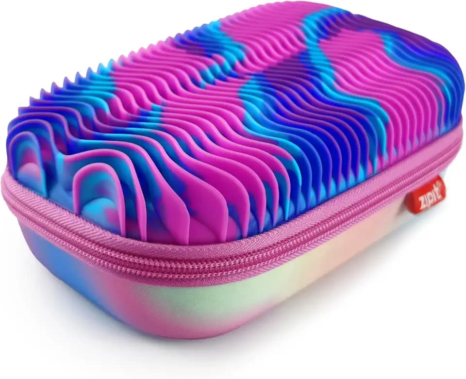 ZIPIT Wavy Pencil Case for Girls, Silicone Sensory Cute Pencil Box, Purple