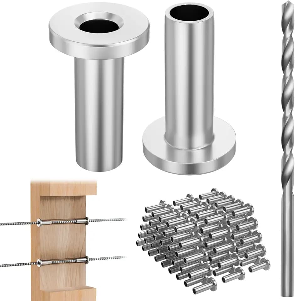 Cable Railing Protector Sleeves - 120 Pack T316 Stainless Steel Protective Sleeves - 1/8" 3/16" 5/32" Deck Cable Railing Hardware Kit for Wood Posts
