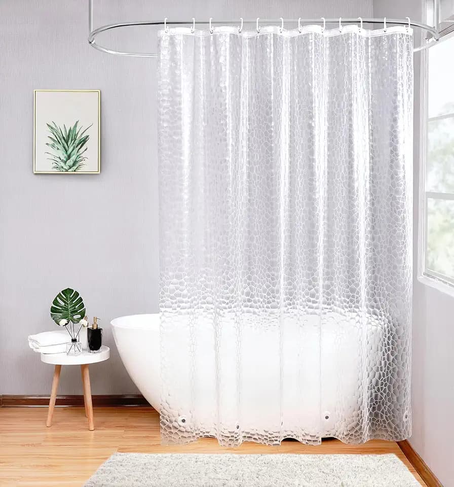 AooHome 72x75 Clear Shower Curtain Liner, 3D Heavy Duty EVA Water Cube Shower Curtains with 5 Bottom Magnets, Water Repellent, 72x75 Inch, Semi Transparent