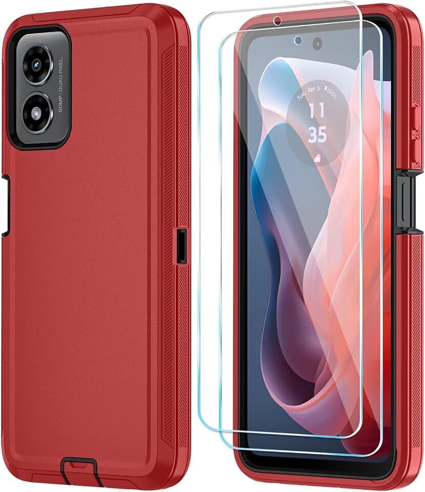 Qinmay for Motorola Moto G 2024 Case, 3-Layer Cover, RedBlack