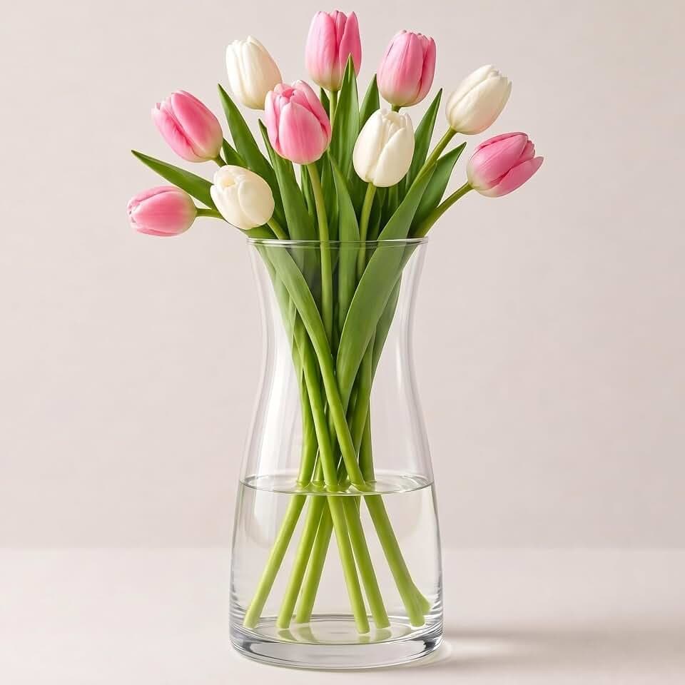 Premium Quality Glass Vase - Clear Vase, Crystal Glass Flower Vase for Rustic Home Decor, Decorative Vases for Flowers for Modern Farmhouse, Glass Vase Ideal for Shelf, Mantle, Table Entryway Decor