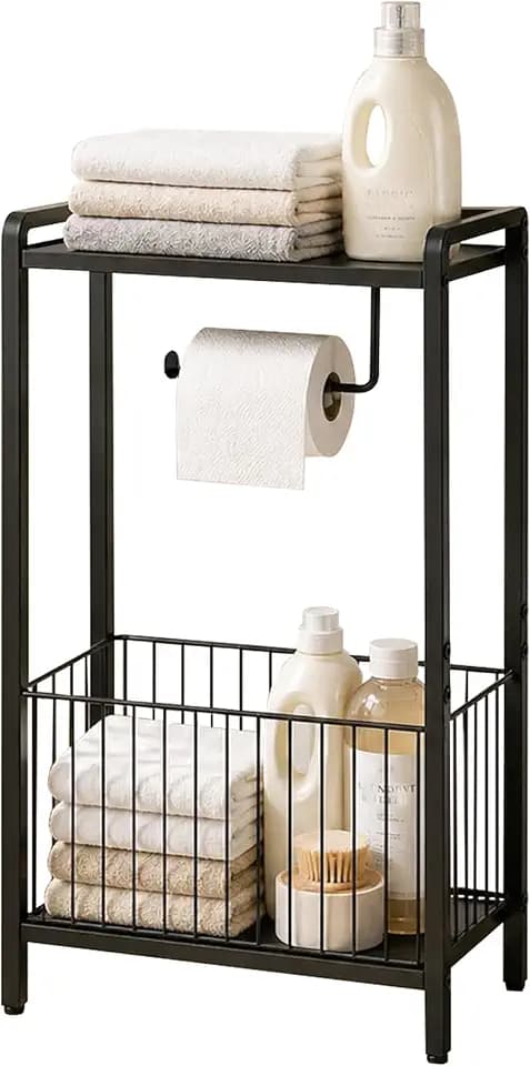 Multi‑Functional Freestanding Toilet Paper Holder with Storage Shelf
