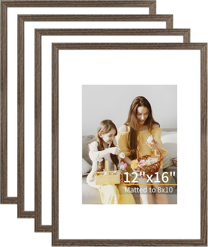 12x16 Picture Frame Set of 4, Displays 8x10 with Mat or 12x16 Without Mat