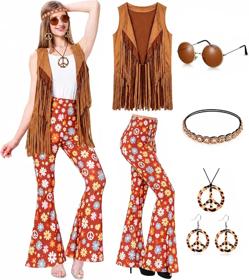 MOLLDAN Women 60S 70S Outfits Hippie Costume for Halloween Party