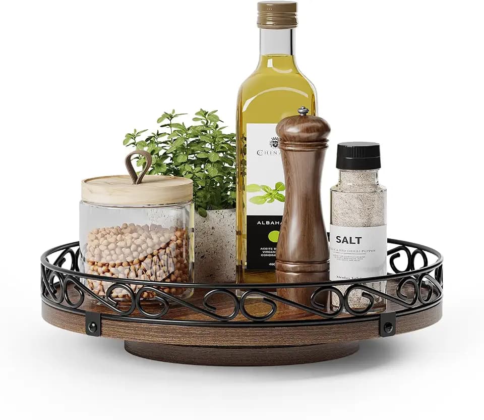 10" Lazy Susan Turntable Organizer for Table Top, Wooden Lazy Susan Cabinet