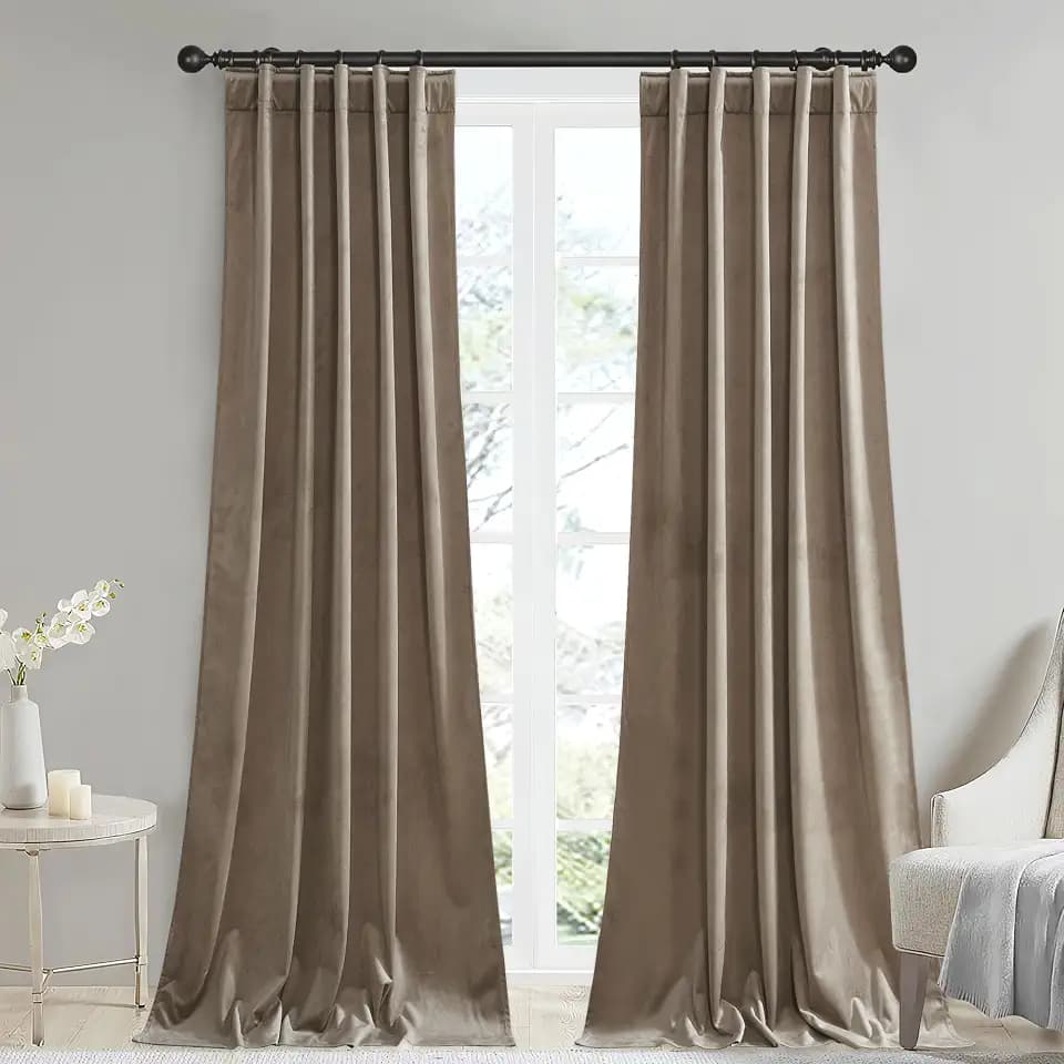StangH Taupe Velvet Curtains Luxury for Living Room, W42 x L96, 2 Panels