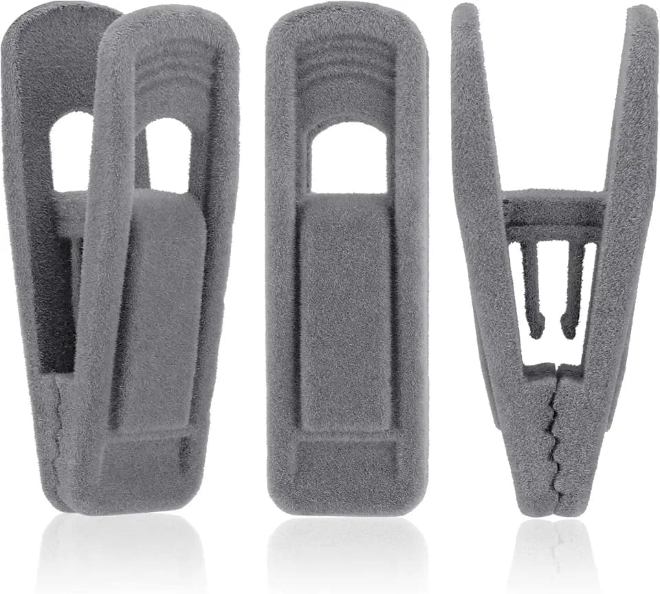 Tinfol Gray Velvet Hanger Clips 24 Pack, Non-Slip Flocked Clips for Pants, Skirts, Suits - Strong Finger Clips with Large Opening, Perfect for Slim-Line Velvet Hangers