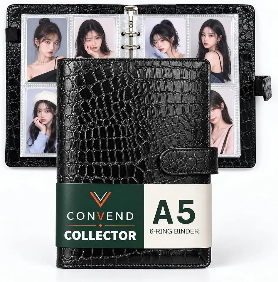 Convend A5 Kpop Photocard Binder,6-Ring Refillable Binder Album with 240 Card Slots,PU Leather Cover,Magnetic Closure for K-pop Photocards,Trading Cards, Game Cards,Black Croc Textured