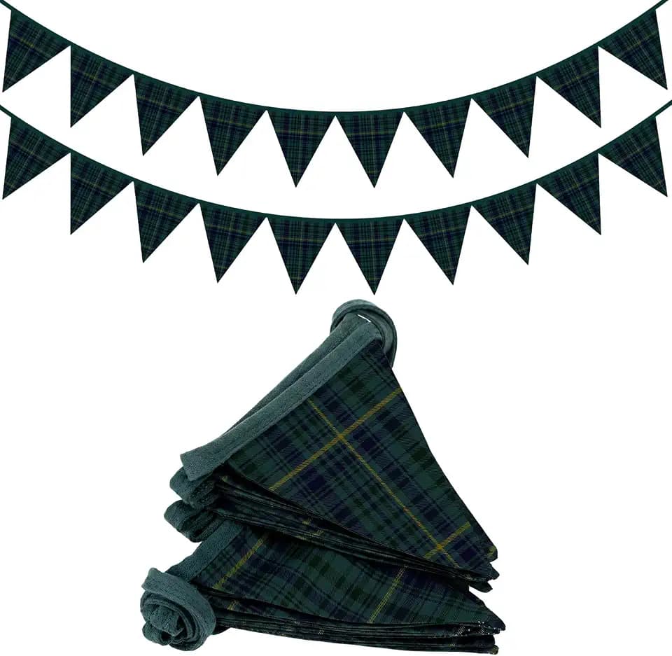 Lumina 2 Pcs Green Blue Tartan Plaid Pennant Banner Fabric Bunting 7.75 ft