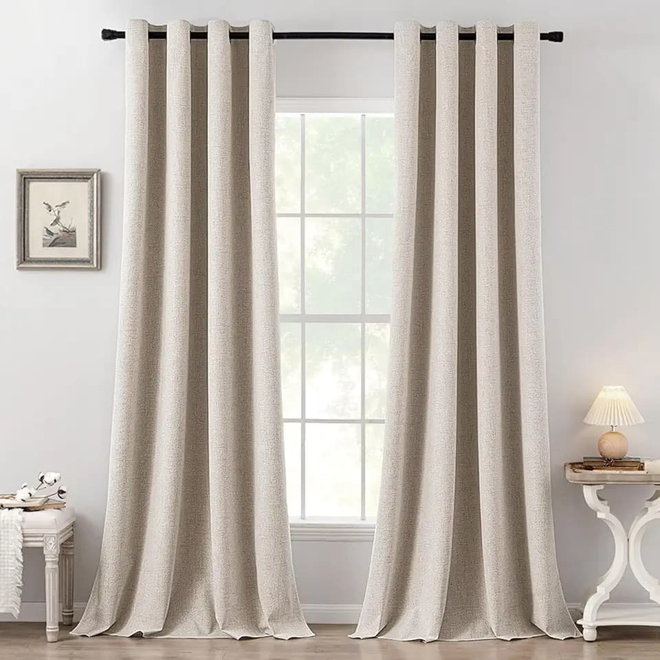 MIULEE 100% Blackout Linen Curtains for Bedroom 52x108 Inches Natural