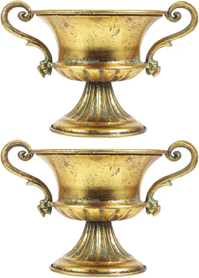 Amosfun 2Pcs Metal Flower Vase Retro Urn Vases 9.25 X 6.29 X 11.41 Inch