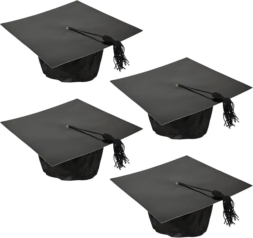 Beistle Black Paper Graduate Caps – 4-Pack Mortarboard Grad Hats
