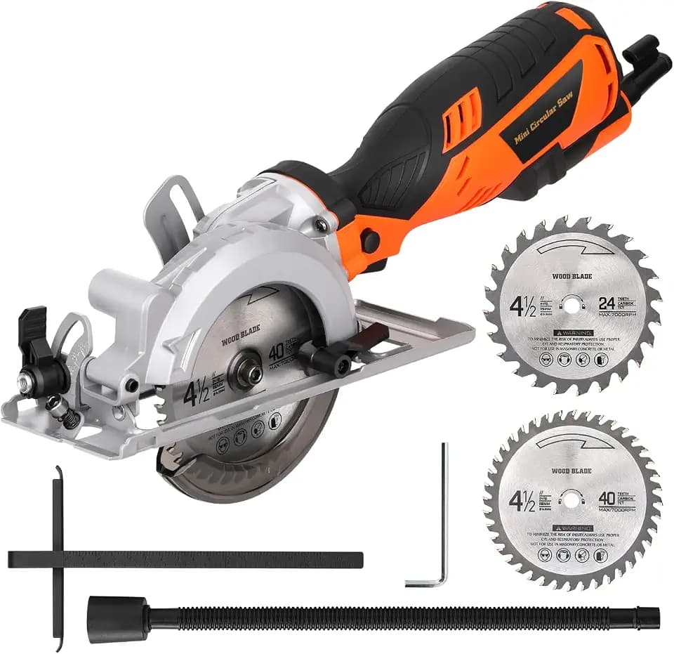 5.8A Power Circular Saw,4-1/2" Electric Saw 3500RPM 2 Pcs Blades