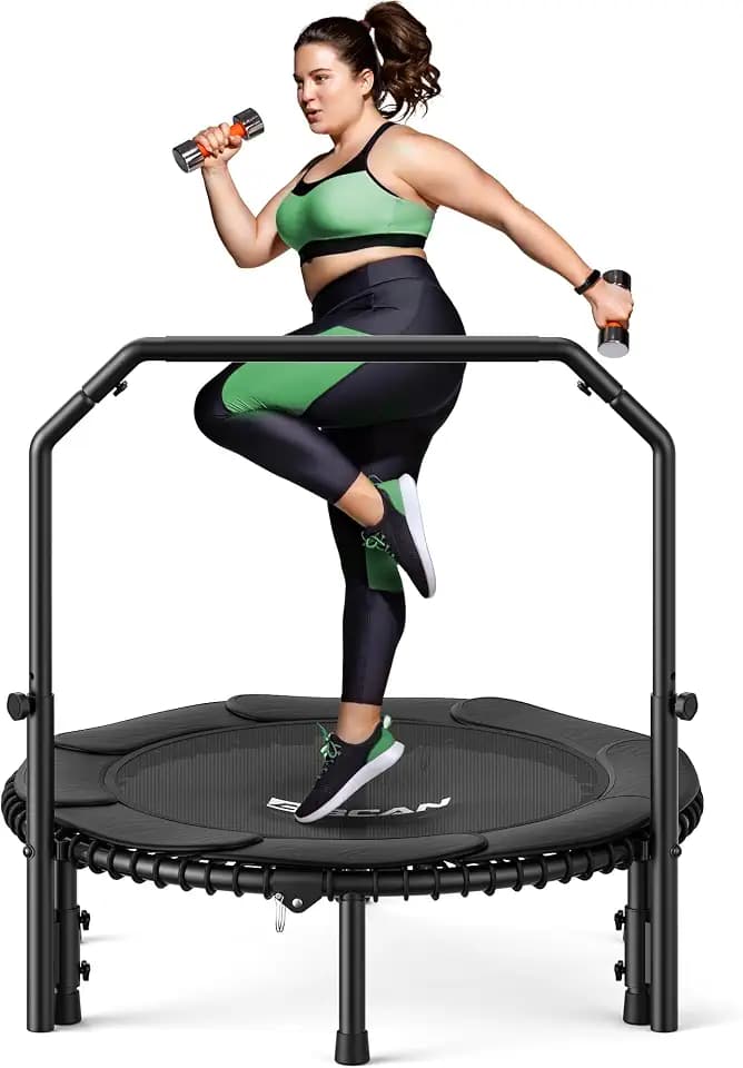 BCAN BT2 40/48" Rebounder Trampoline for Adults, Indoor, 450/550lbs,Bungees Rebounder for Adults, Adjustable Handlebar, Quiet Mini Exercise Trampoline for Indoor Workout, Low-Impact|FED Fitness