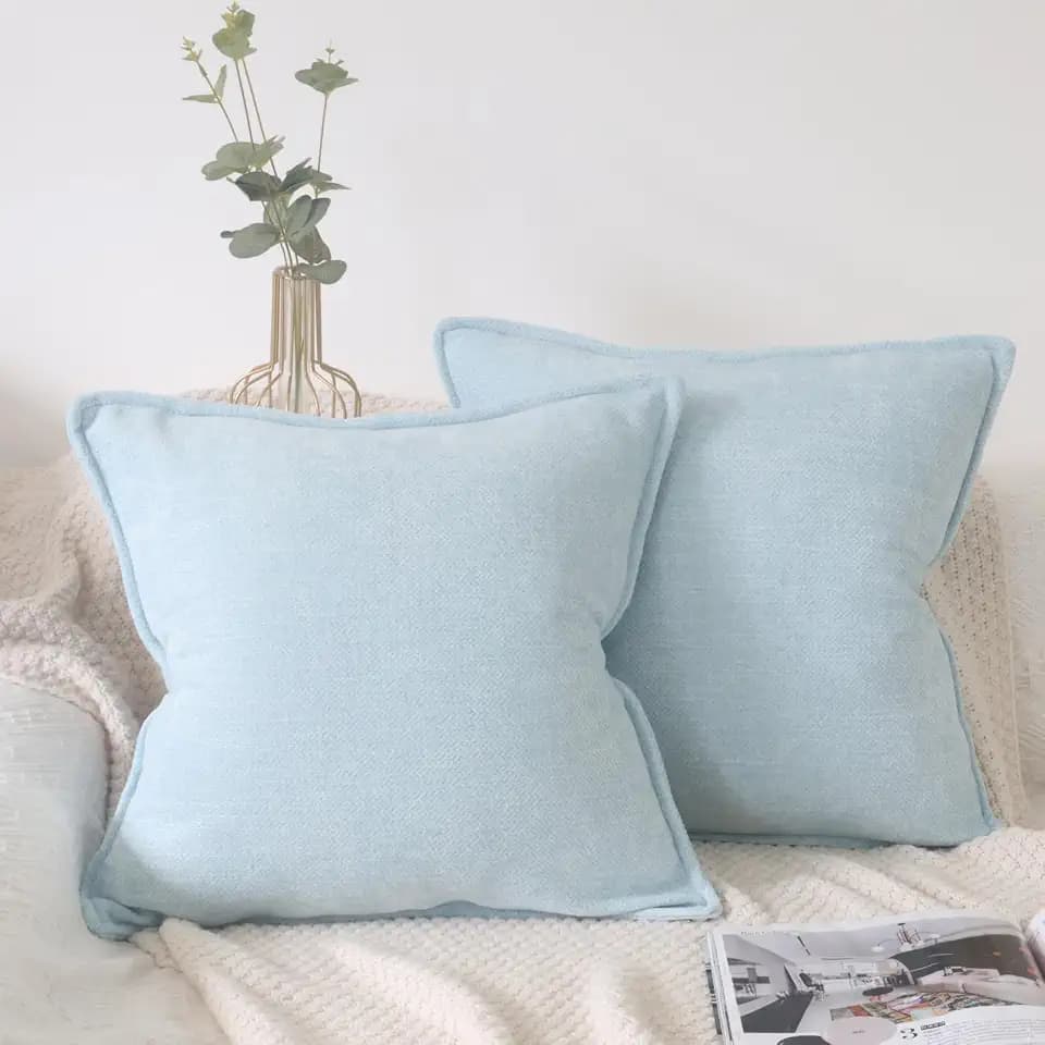 OYIMUA Light Blue 20x20 Chenille Throw Pillow Covers Set of 2 | Farmhouse Decorative Pillowcases for Couch & Bed | Soft Luxury Accent Pillows for Living Room